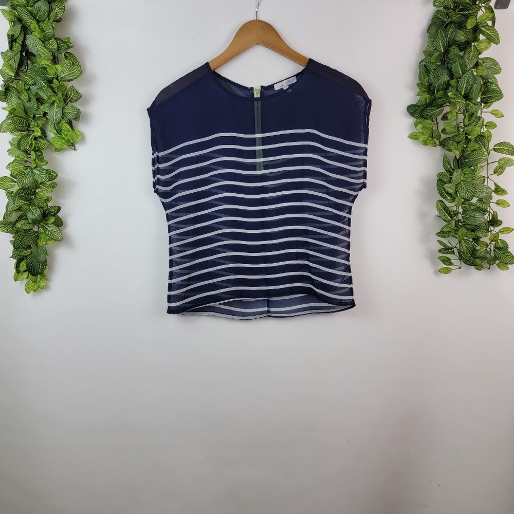 Delia's Sheer Stripe Neon Zip Boxy Nautical Blouse